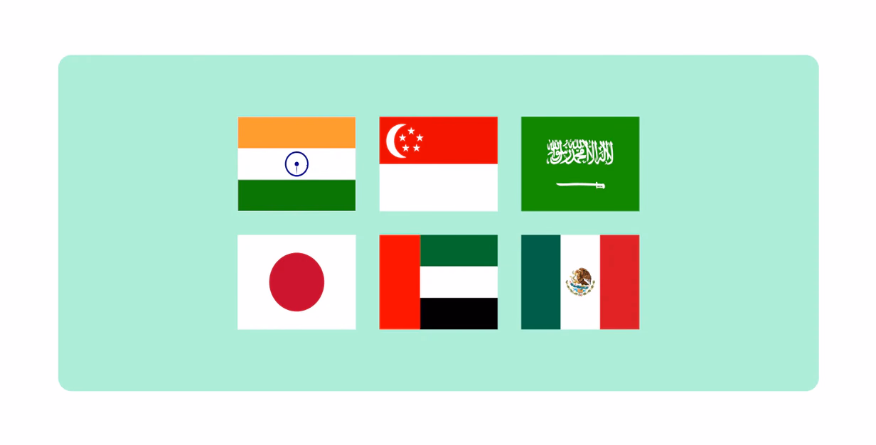 Flags of countries with restrictions on Bitcoin payments