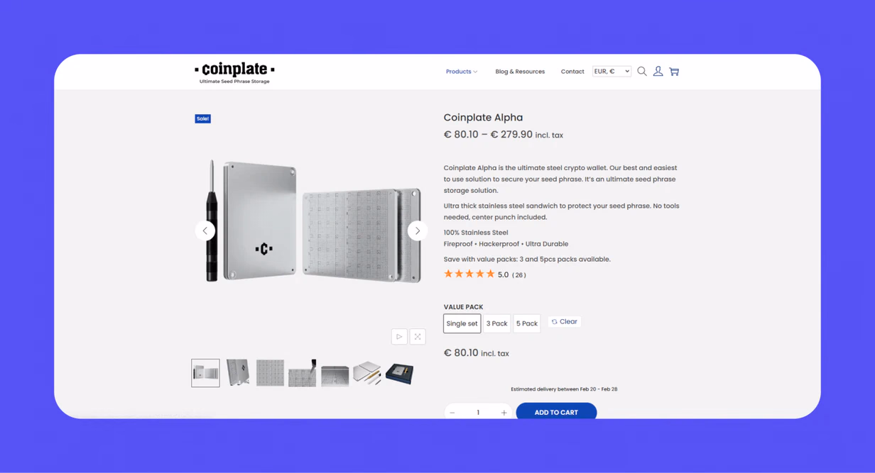 Coinplate-Alpha-seed-phrase-storage-solution